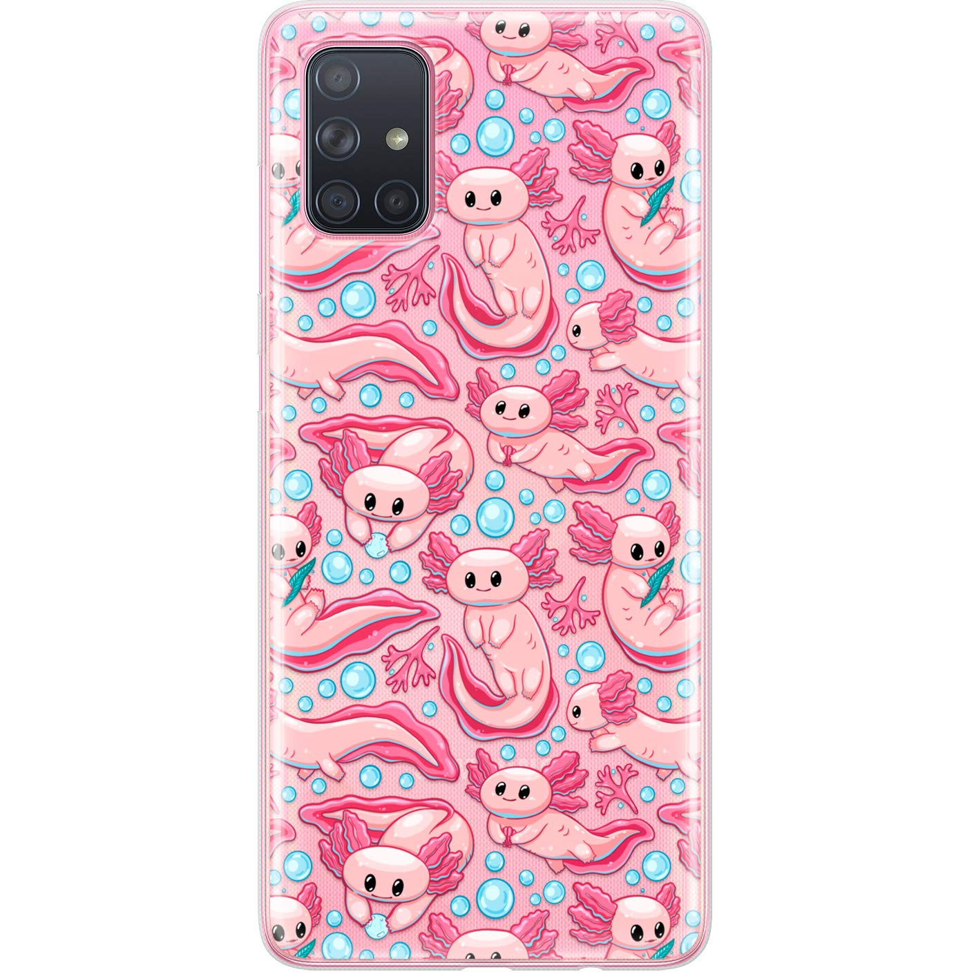 TPU Phone Case Compatible with Samsung A72 A71 5G A70 A51 A50 A32 A21 A11 A12 A13 A14 A01 Ocean Axolotl Cute Soft Salamander Lightweight Lizard Clear Flexible Pink Silicone Sea Shockproof Cover