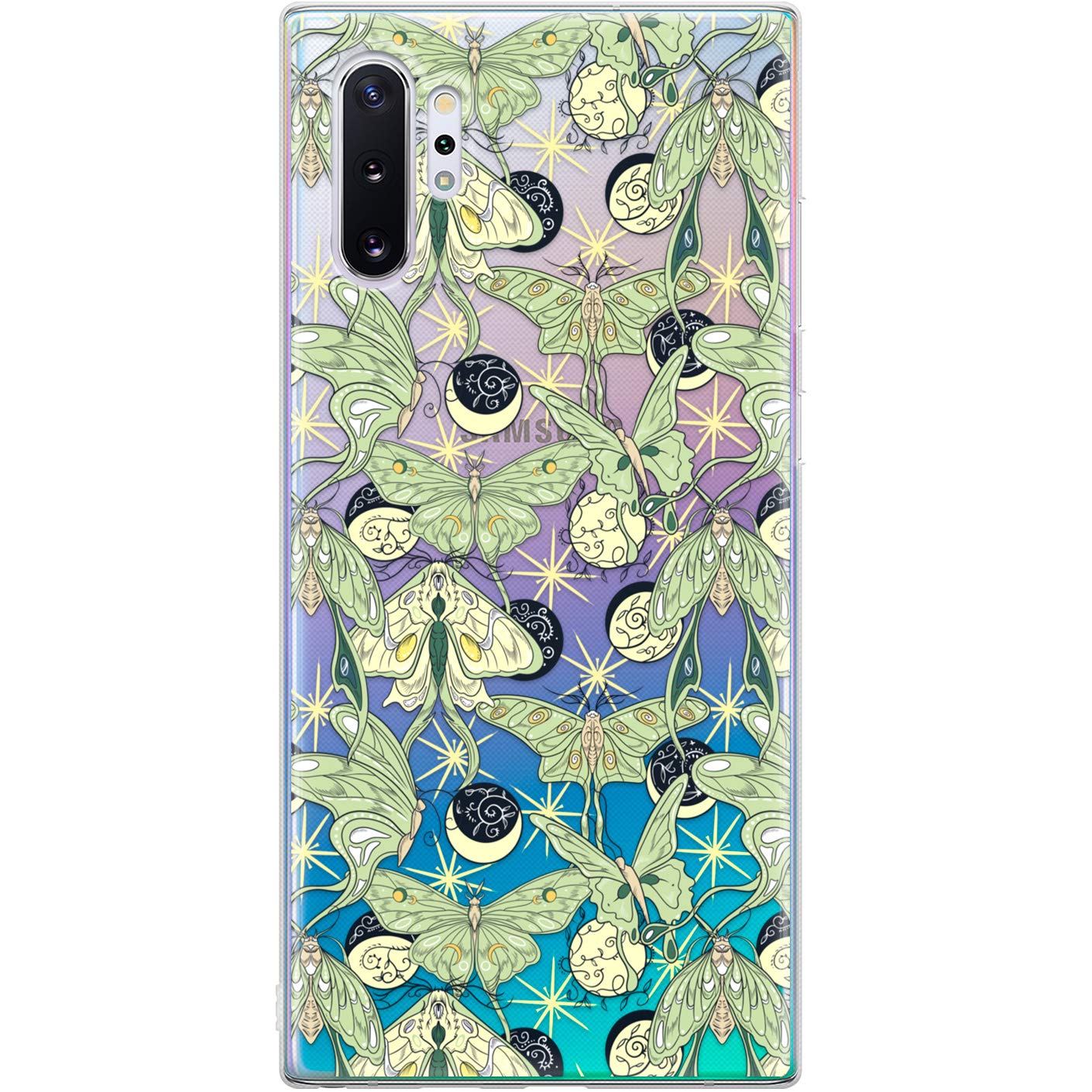 TPU Phone Case Compatible with Samsung A72 A71 5G A70 A51 A50 A32 A21 A11 A12 A13 A14 A01 Magic Silicone Shockproof Protective Cute Stars Luna Moth Moon Phases Flexible Boho Clear Lightweight