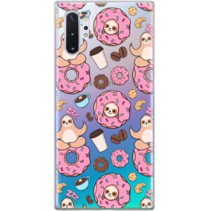 Slim TPU Phone Case Compatible with Samsung Galaxy A72 A71 5G A70 A51 A32 A21 A11 A12 A01 Flexible Yoga Clear Cover Sloth Pink Donut Animal Cute Silicone Kawaii Durable Coffee Soft, Sloth Donut