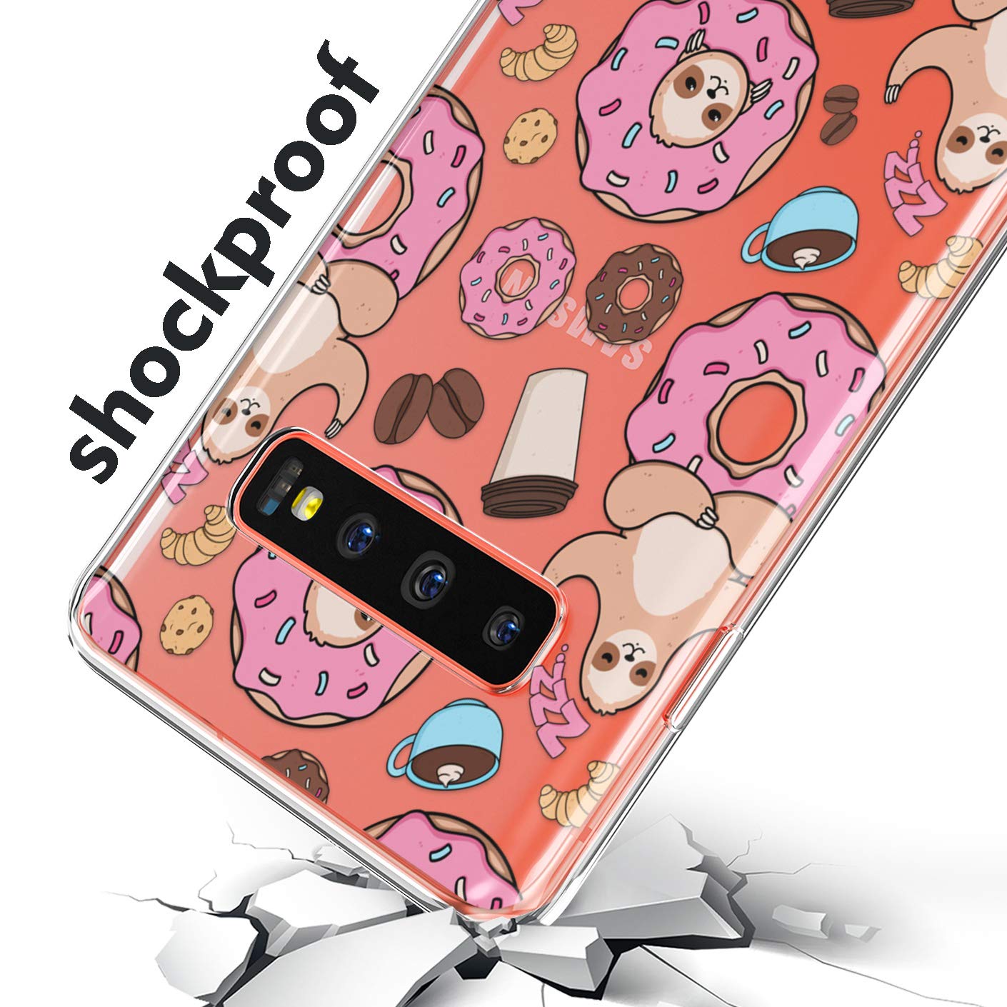 Slim TPU Phone Case Compatible with Samsung Galaxy A72 A71 5G A70 A51 A32 A21 A11 A12 A01 Flexible Yoga Clear Cover Sloth Pink Donut Animal Cute Silicone Kawaii Durable Coffee Soft, Sloth Donut