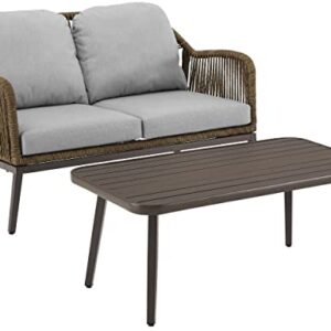 Crosley Furniture CO7360LB-LG Haven Outdoor Wicker 2-Piece Conversation Set (Loveseat, Coffee Table), Light Brown with Light Gray Cushions