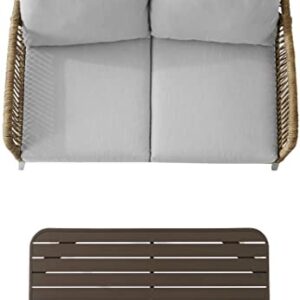 Crosley Furniture CO7360LB-LG Haven Outdoor Wicker 2-Piece Conversation Set (Loveseat, Coffee Table), Light Brown with Light Gray Cushions