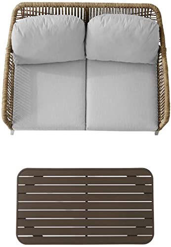 Crosley Furniture CO7360LB-LG Haven Outdoor Wicker 2-Piece Conversation Set (Loveseat, Coffee Table), Light Brown with Light Gray Cushions