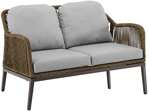 Crosley Furniture CO7360LB-LG Haven Outdoor Wicker 2-Piece Conversation Set (Loveseat, Coffee Table), Light Brown with Light Gray Cushions