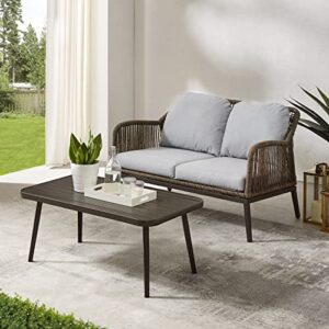 Crosley Furniture CO7360LB-LG Haven Outdoor Wicker 2-Piece Conversation Set (Loveseat, Coffee Table), Light Brown with Light Gray Cushions