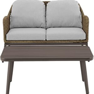 Crosley Furniture CO7360LB-LG Haven Outdoor Wicker 2-Piece Conversation Set (Loveseat, Coffee Table), Light Brown with Light Gray Cushions