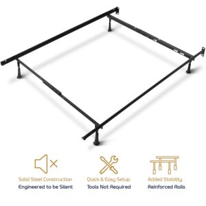 Clara Clark Adjustable Bed Base - Heavy Duty Steel Bed Frame, Metal Twin Bed Frame Expands to Full Bed Rails, Full/Queen Bed Frame - 5.25” H Bed Frame Only, Universal Headboard Brackets, Black