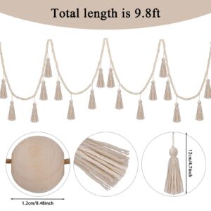 Boho Decor Wooden, 9.8ft Wood Bead Garland with Tassels Bobo Wall Hanging Farmhouse Home Decor Rustic Country Holiday Decoration