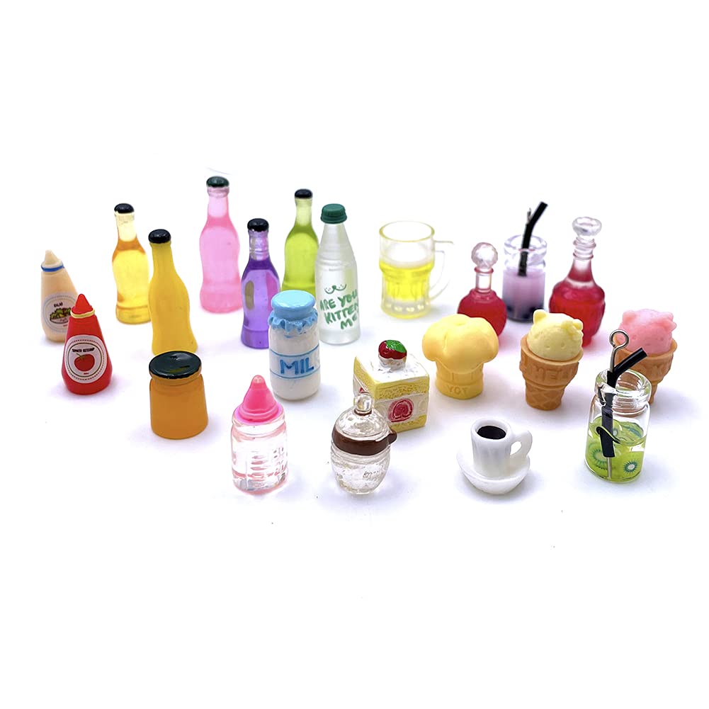 HKLMRO 150Pcs Miniature Food Drink Bottles Adults Dollhouse Soda Pop Cans Pretend Play Kitchen Cooking Game Party Accessories Toys Hamburger Cake Ice Cream Pizza Bread Tableware Doll House Landscape