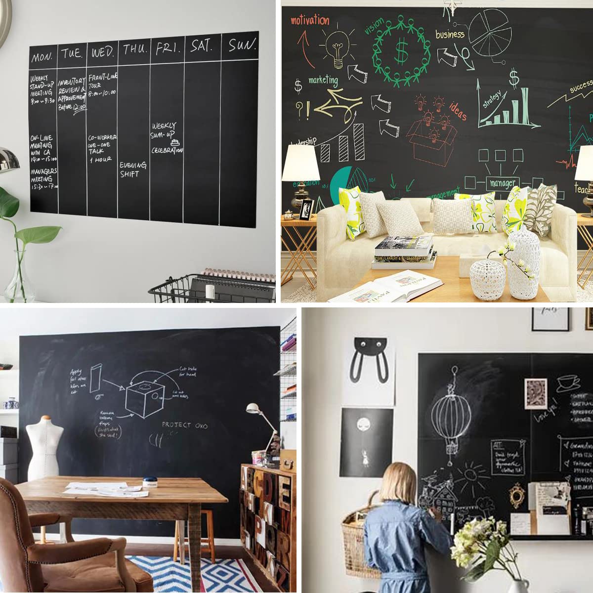 AbaBoorty Chalkboard Wallpaper for Walls Matte Black contact paper Self Adhesive Removable Solid Black Peel and Stick Wallpaper Waterproof Roll for Blackboard Wall Decal Reform 15.7"X78.7"