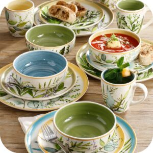 Corona Dinnerware Set 16– piece, Plates Bowls and Mugs Set, Ceramic Sets for 4, Microwave and Dishwasher Safe, Siena Italian Floral Design