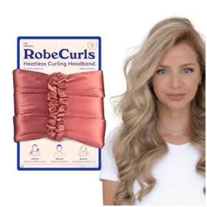 robecurls satin the original heatless curling rod headband hair accessories for women — includes 2 scrunchies (rose)