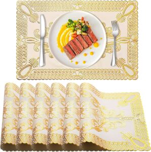 placemats-kitchen table mat-for dining table non-slip washable heat resistant plate mat rectangle gold bloom kitchen table mats set of 6 (golden)