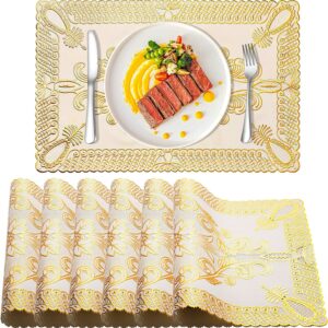 Placemats-Kitchen Table Mat-for Dining Table Non-Slip Washable Heat Resistant Plate Mat Rectangle Gold Bloom Kitchen Table Mats Set of 6 (Golden)