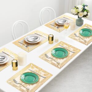 Placemats-Kitchen Table Mat-for Dining Table Non-Slip Washable Heat Resistant Plate Mat Rectangle Gold Bloom Kitchen Table Mats Set of 6 (Golden)