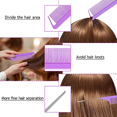 TsMADDTs 3Pack Hair Loop Tool Set with 2Pcs French Braid Tool Loop 1Pcs Rat Tail Comb Metal Pin Tail Braiding Comb for Hair Styling, Purple