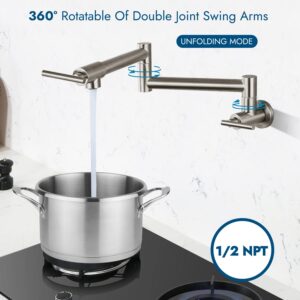 Cinwiny Pot Filler Wall Mount Kitchen Restaurant Sink Faucet Stainless Steel Stretchable Commercial with Brushed Nickel Free standing Bathtub Faucet Floor Mount Tub Filler Double Cross Knobs