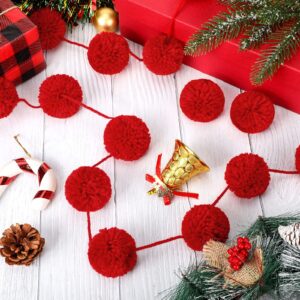 Tatuo 79 Inch Pom Pom Garland Christmas Hanging Garland Felt Ball Garland 48 Balls 2.4 Inch Christmas Tree Decoration for Wall Room Festival Wedding Birthday Xmas Party Decorations (Red)