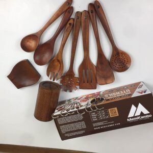 MEMIKAMBO Wooden Kitchen Cooking Utensils, Nonstick Kitchen Utensil Set, wooden utensils for cooking,Wooden Spoons Cooking Utensil Set Non Scratch Natural Teak Wooden Utensils for Cooking(16 PIECES)