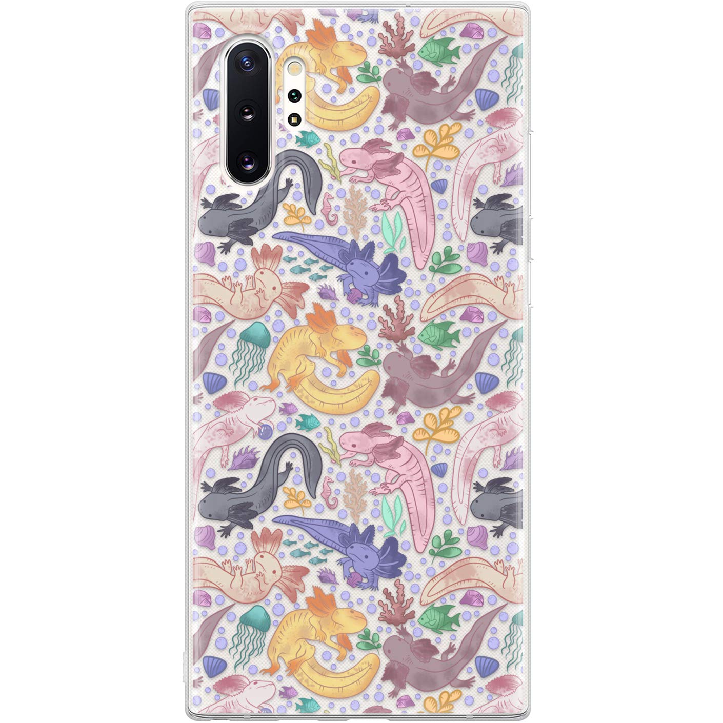 TPU Phone Case Compatible with Samsung A72 A71 5G A70 A51 A50 A32 A21 A11 A12 A13 A14 A01 Sea Ocean Animals Pastel Durable Clear Adorable Cute Axolotl Silicone Lightweight Protective Cover Soft