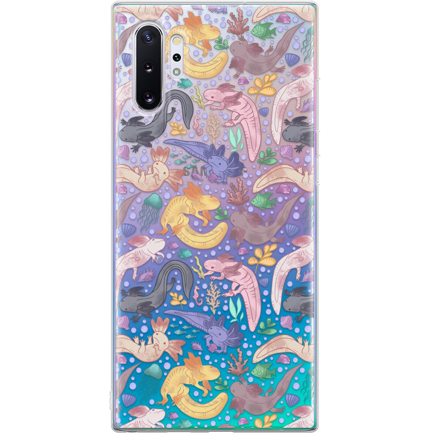 TPU Phone Case Compatible with Samsung A72 A71 5G A70 A51 A50 A32 A21 A11 A12 A13 A14 A01 Sea Ocean Animals Pastel Durable Clear Adorable Cute Axolotl Silicone Lightweight Protective Cover Soft