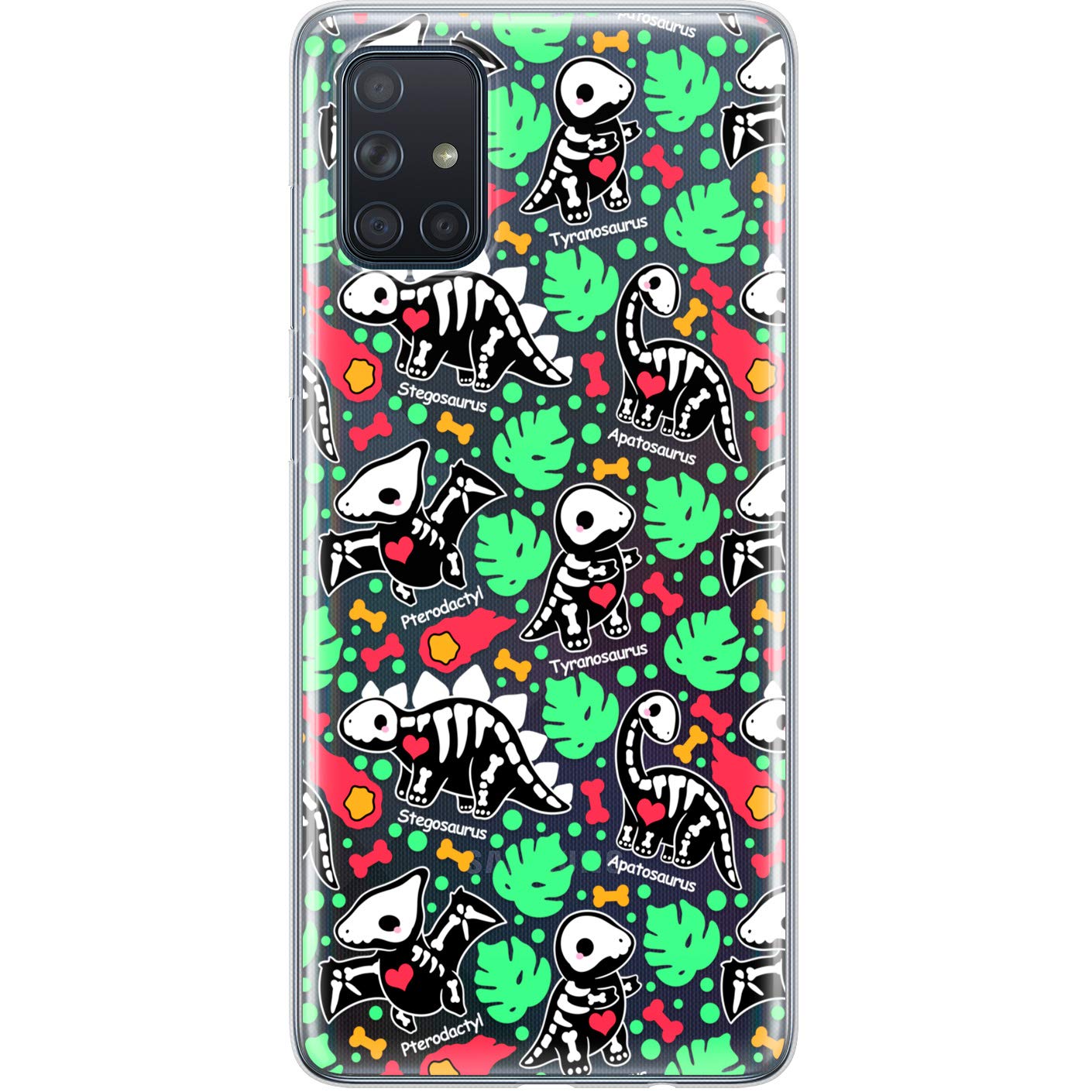 TPU Phone Case Compatible with Samsung A72 A71 5G A70 A51 A50 A32 A21 A11 A12 A13 A14 A01 Dinosaurs Skeleton Kawaii Flexible Lightweight Kids Clear Cute Shockproof Durable Protective Bones