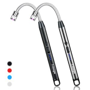 Aneagle Candle Lighter Rechargeable 2 packs Electric Arc Lighter for Candles with Led Battery Display Screen and Long Flexible Neck USB are Applied to Light Candle Cooking Fireworks Flame