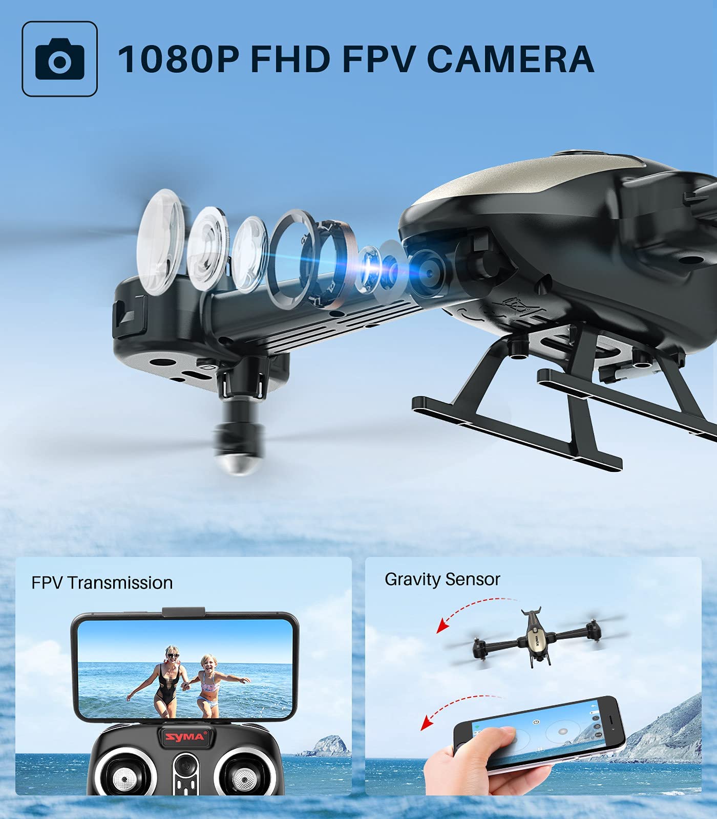 Helicopter Drone with Camera for Adults 1080P HD FPV Cameras, SYMA Remote Control Helicopters Toys for Boys Girls with Flight Route Mod, Altitude Hold, Headless Mode, 3D Flips and 2 Batteries