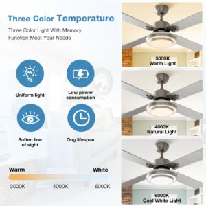 warmiplanet Ceiling Fan with Lights Remote Control, 44 Inch, Brushed Nickel Motor (4-Blades)