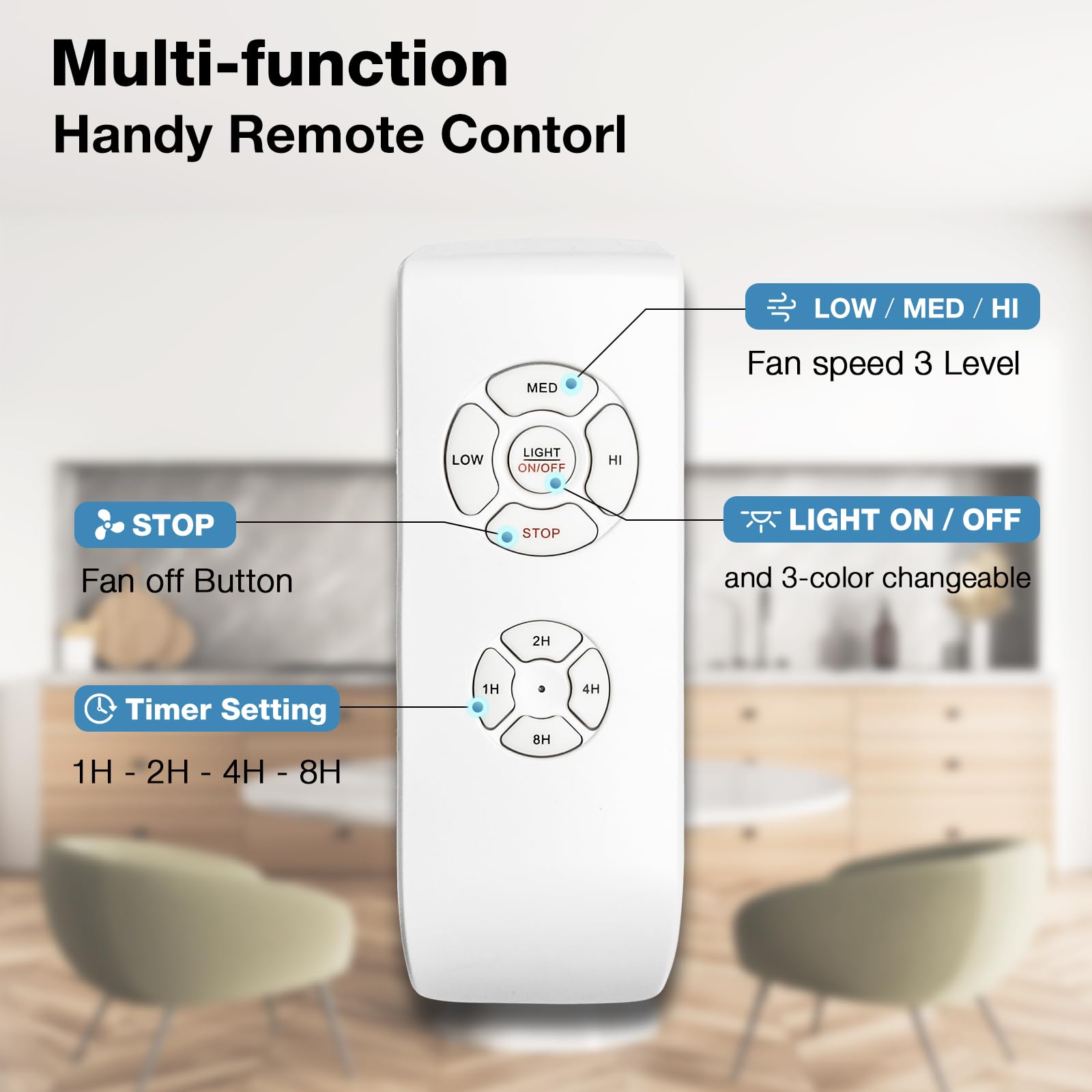 warmiplanet Ceiling Fan with Lights Remote Control, 44 Inch, Brushed Nickel Motor (4-Blades)