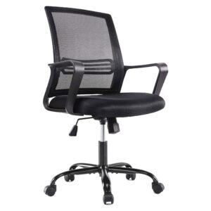 smugdesk ergonomic mid back breathable mesh swivel desk chair with adjustable height and lumbar support armrest for home, office, and study, black