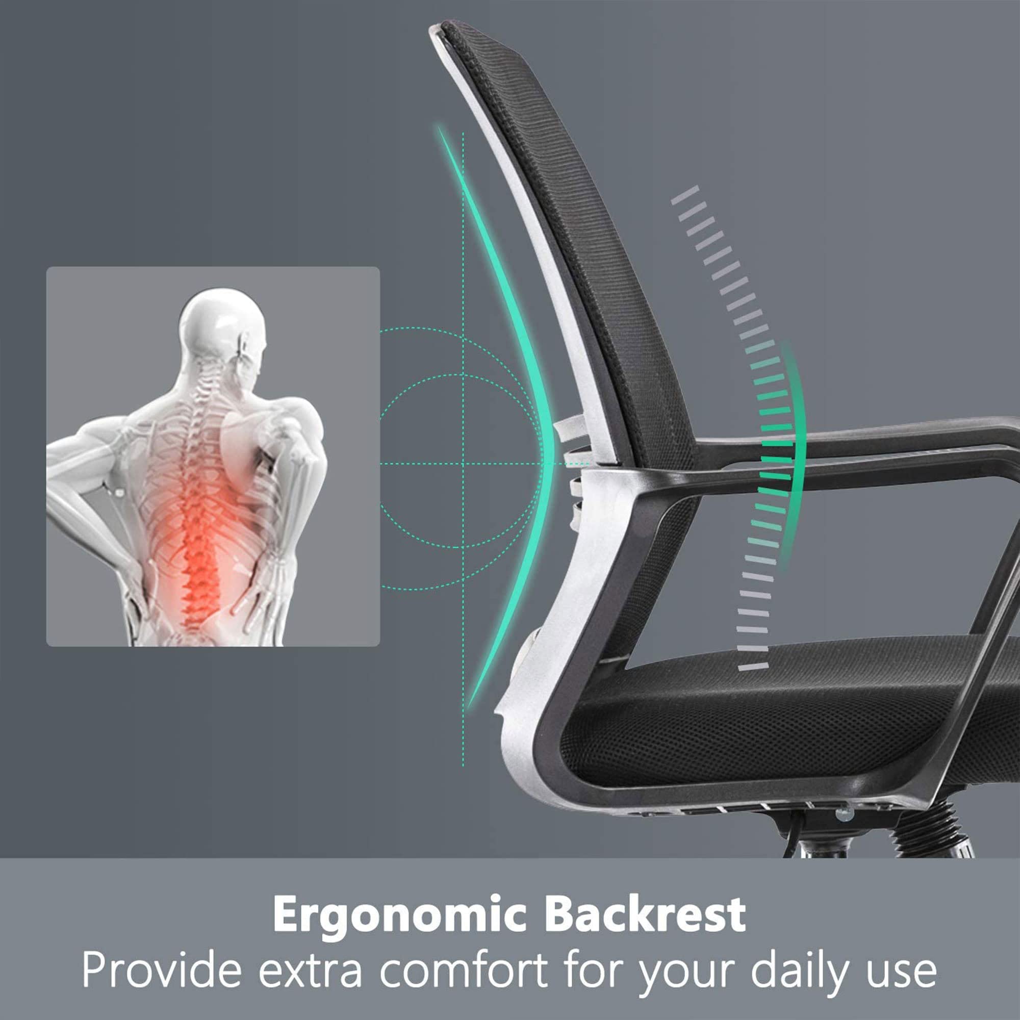 Smugdesk Ergonomic Mid Back Breathable Mesh Swivel Desk Chair with Adjustable Height and Lumbar Support Armrest for Home, Office, and Study, Black