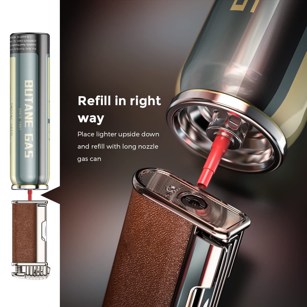 Pipe Lighter with Metal Tools Angled Soft Flame Butane Gas Refillable Gift for Men (Sold Without Gas)