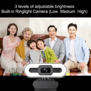 Goaic 1080p HD Webcam with Adjustable Ring Light Wide Angle Camera USB 2.0 Plug and Play Computer Web Camera, for Video Streaming, Conference, Game,Study