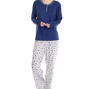 Hanes Women's Dreamscape Longsleeve Top and Pajama Bottom Butter Knit Sleep and Lounge Set, Blue/Star, Small