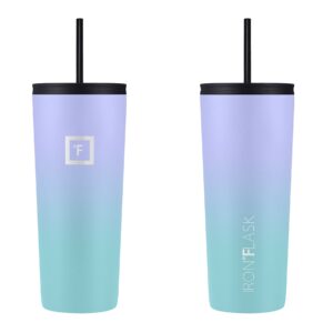 IRON °FLASK Classic Tumbler 2.0-2 Lids (Straw/Flip), Vacuum Insulated Stainless Steel Water Bottle, Double Walled, Drinking cup, Thermo Travel Mug - Cotton Candy, 24 Oz