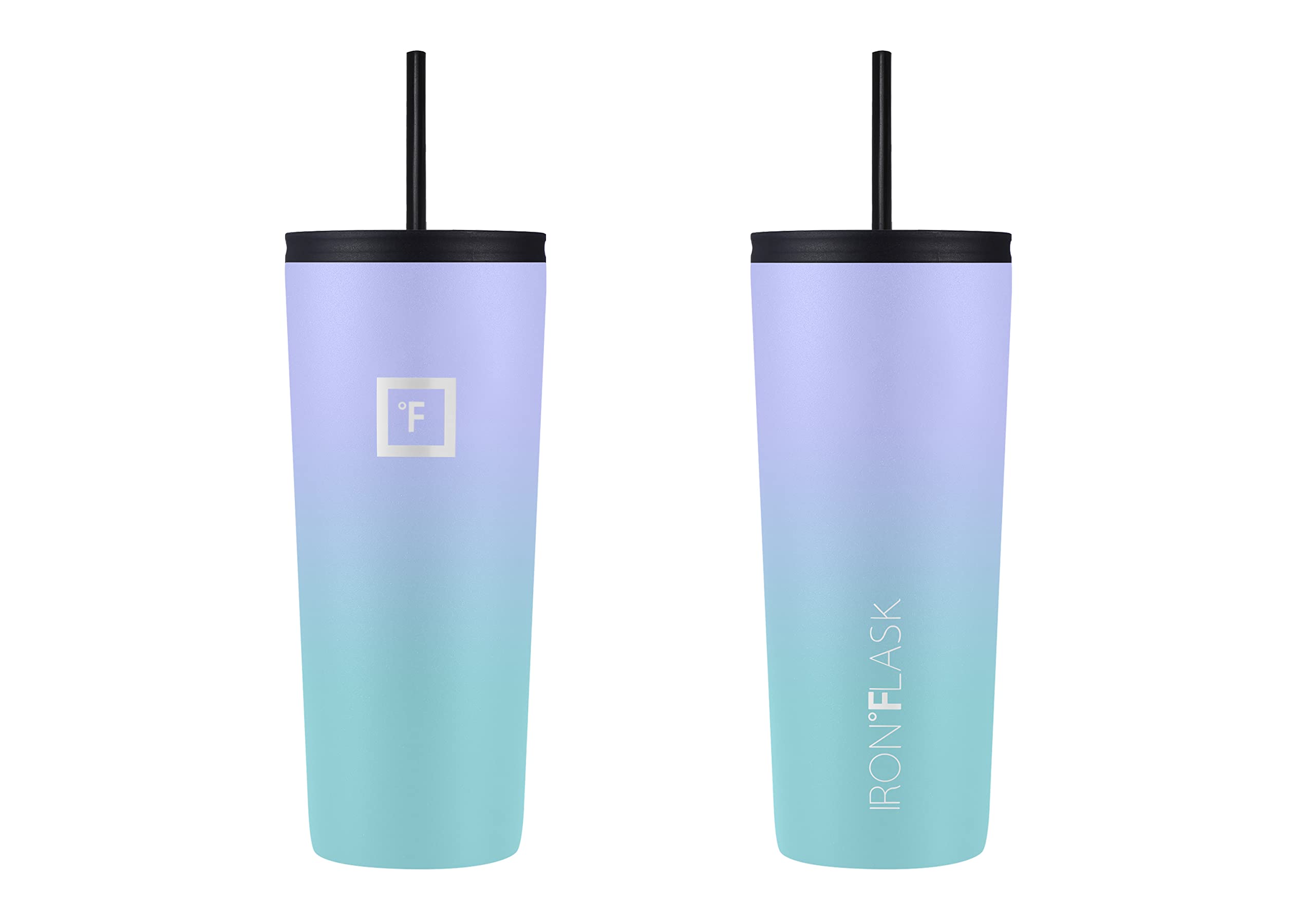 IRON °FLASK Classic Tumbler 2.0-2 Lids (Straw/Flip), Vacuum Insulated Stainless Steel Water Bottle, Double Walled, Drinking cup, Thermo Travel Mug - Cotton Candy, 24 Oz