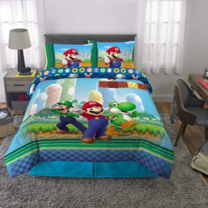 Franco Kids Bedding Super Soft Comforter and Sheet Set, (5 Piece) Full Size, Mario