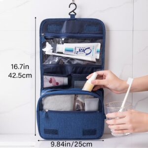 Menoeceus Portable Hanging Travel Toiletry Bag,Light Weight, Large Capacity Shampoo Bag, Water-resistant Makeup Cosmetic Bag, Travel Organizer for Accessories, Full Sized Toiletries Container (Navy)