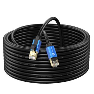 abireiv cat7 ethernet cable 250ft, cat7 outdoor cable triple shielding sstp 10gbps 600mhz ethernet patch cable for modem router lan rj45, uv/water proof, direct burial, pe jacket