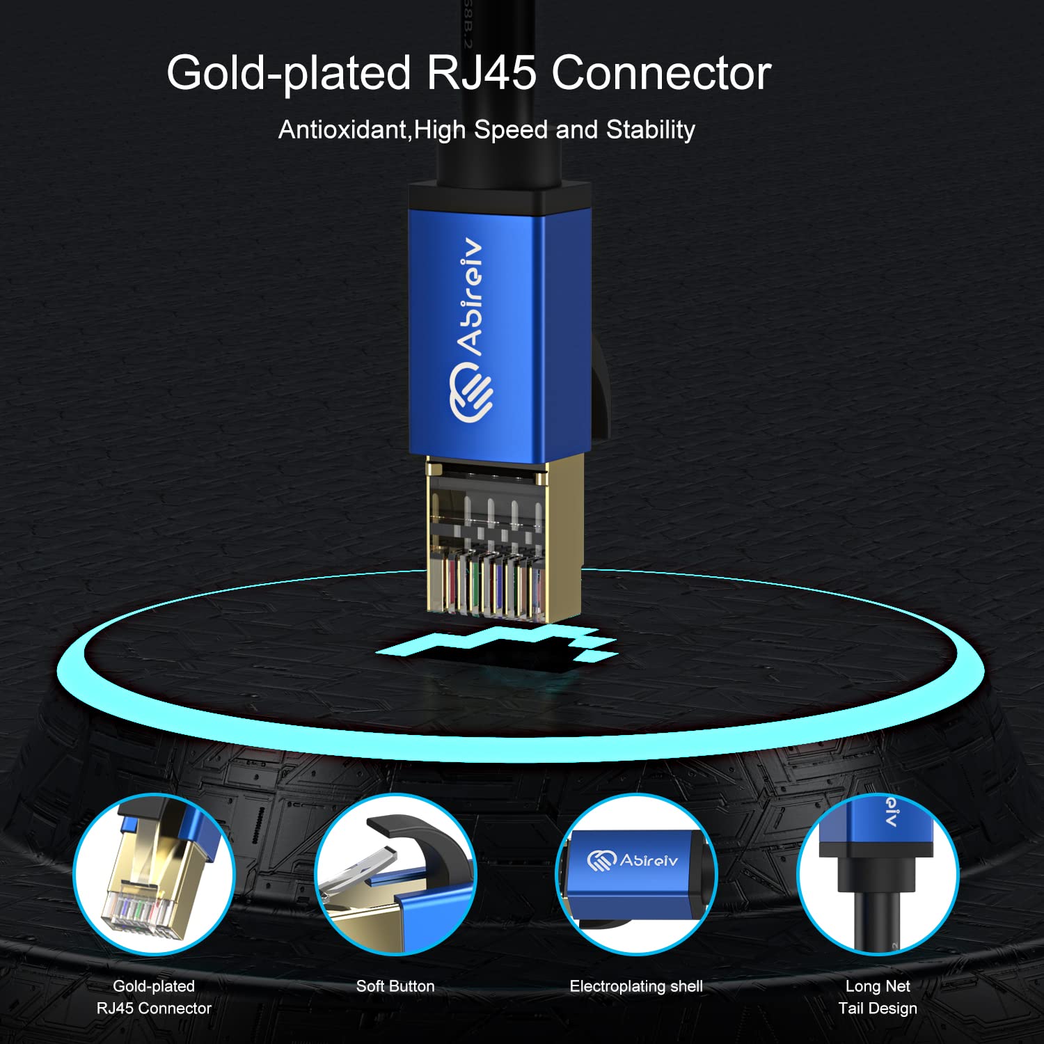 Abireiv Cat7 Ethernet Cable 250ft, Cat7 Outdoor Cable Triple Shielding SSTP 10Gbps 600MHz Ethernet Patch Cable for Modem Router LAN RJ45, UV/Water Proof, Direct Burial, PE Jacket