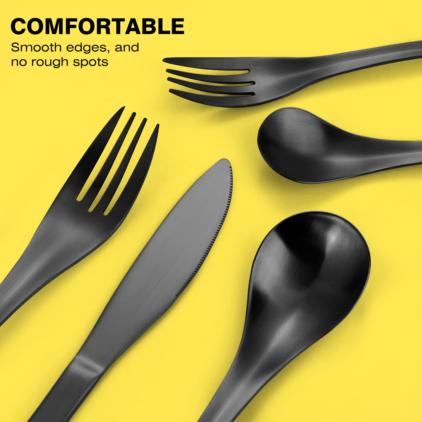 Matte Black Silverware Set, BENNLY 20-Piece Flatware Set, Stainless Steel Utensils Service for 4, Tableware Cutlery Set for Home and Restaurant, Include Knife/Fork/Spoon, Satin Finish, Dishwasher Safe