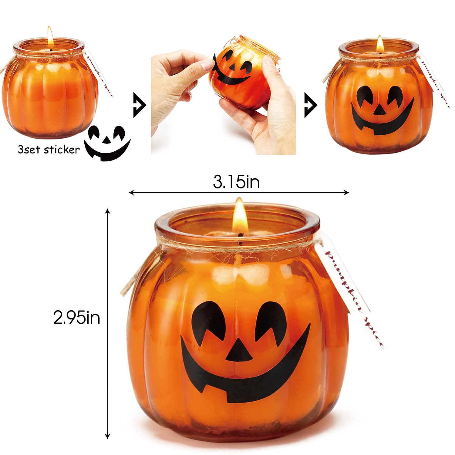 Fall Pumpkin Shaped Candle, Thanksgiving Pumpkin Spice Scented Candle Fall Decoration Farmhouse Candle Gift Set 3 x 5oz