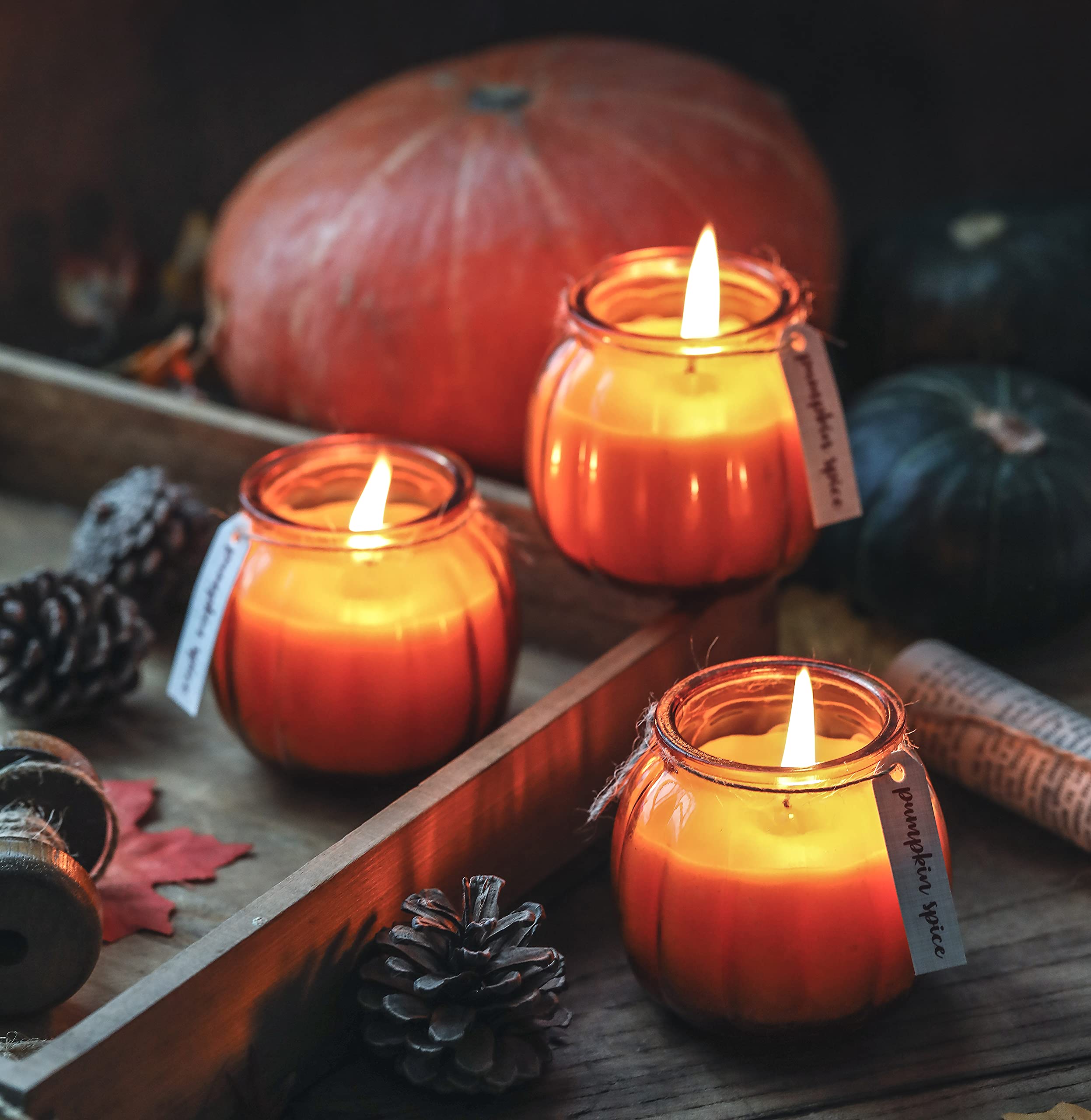 Fall Pumpkin Shaped Candle, Thanksgiving Pumpkin Spice Scented Candle Fall Decoration Farmhouse Candle Gift Set 3 x 5oz