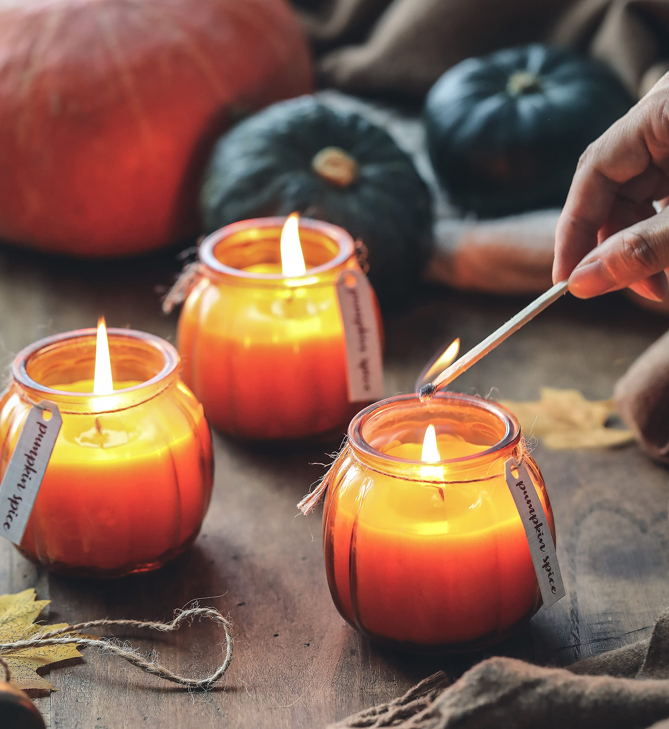 Fall Pumpkin Shaped Candle, Thanksgiving Pumpkin Spice Scented Candle Fall Decoration Farmhouse Candle Gift Set 3 x 5oz