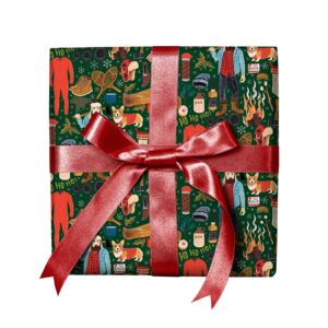 REVEL & Co Lumberjack Folded Christmas Wrapping Paper, 2 Feet x 10 Feet Folded Holiday Giftwrap with Lumberjack, Plaid, Flannel, Corgi, Woodsman, Masculine Design