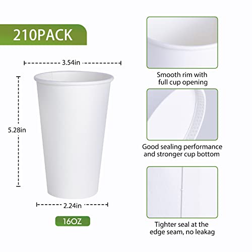 LITOPAK 210 Pack 16 oz Disposable Paper Coffee Cup, Hot/Cold Beverage Drinking Cups for Water, Paper Coffee Cups, White Paper Hot Coffee Cups, Suitable for Party, Picnic, Travel, and Events.