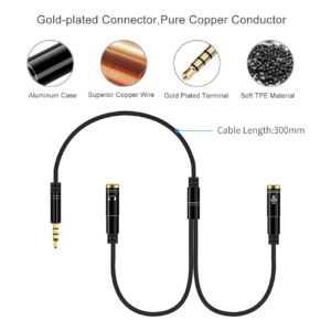 Headphone Splitter, Sorthol 3.5 mm Audio Stereo Y Splitter Extension Cable 2 Port Male to Female Dual Headphone Jack Adapter for iPhone, Samsung, PS4, Switch, Tablets