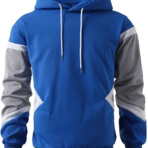 LQHHYLYX Mens Hoodie Multicolor Panel Sweatshirt Fleece Long Sleeve Sports Tops (Medium, Blue)