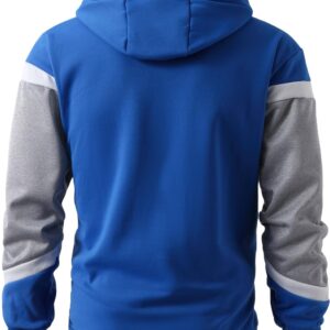 LQHHYLYX Mens Hoodie Multicolor Panel Sweatshirt Fleece Long Sleeve Sports Tops (Medium, Blue)